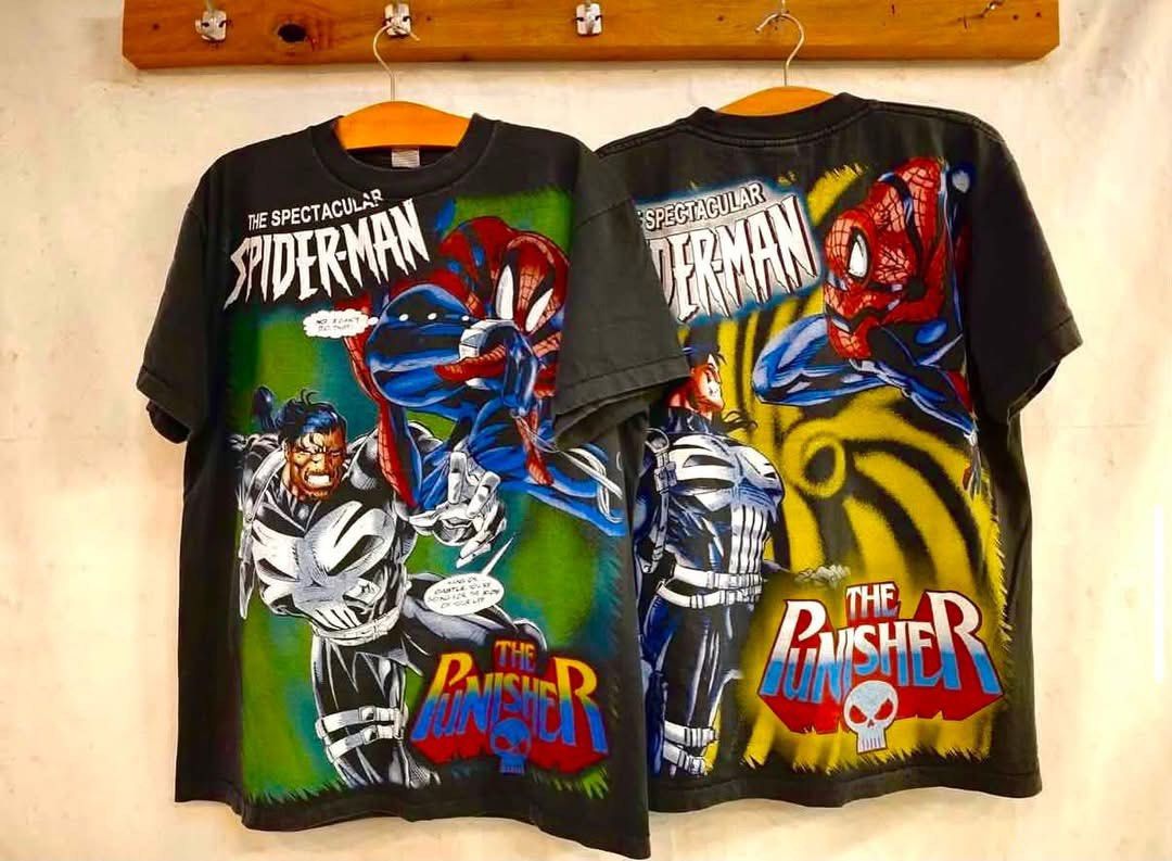 Spiderman vs Punisher Tee (Category: Tshirts & Polo Shirts ) located in Manila. Submitted by trademarksallstyleshoppe (Listing ID 1463383694, Image 1). Description: Thailand Bootleg L / XL No side seam Single stitch.