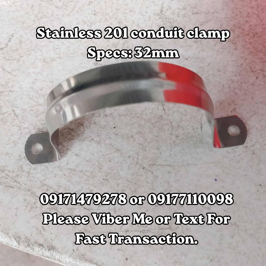 Stainless 201 conduit clamp Specs: 32mm (Category: Construction Tools & Equipment) located in Manila. Submitted by 09171479278_elsie. (Listing ID 1463384014, Image 1). Description: Stainless 201 conduit clamp Specs: 32mm .