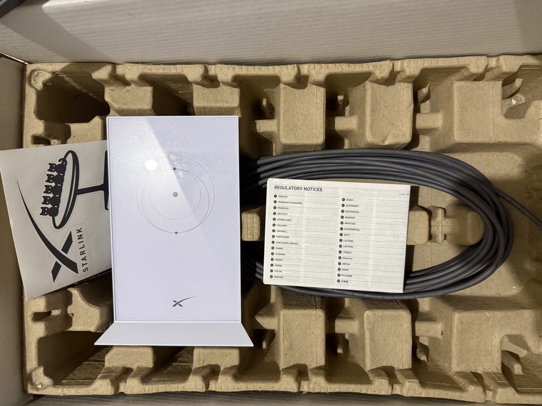 Starlink Satellite Dish Kit - Complete Set (Category: Office & Business Technology) located in Caloocan City. Submitted by mochibolala13 (Listing ID 1463388310, Image 3). Description: - Complete Starlink satellite dish kit - Includes dish, stand, and cables - All original packaging included - Ready for immediate setup - Ideal for reliable internet in remote areas RFS - Just kept in the storage . Never use.
