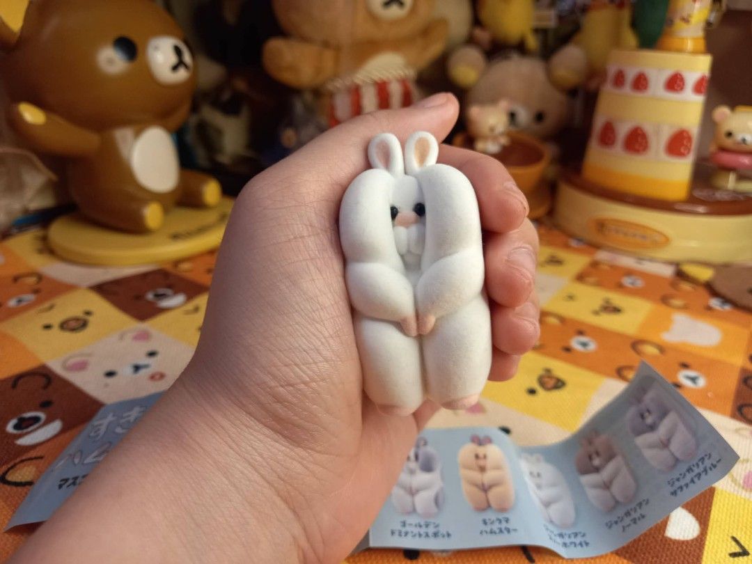 Sukima hamster gashapon (Category: Designer & Blind Box Toys) located in Bulacan. Submitted by arax_kumashop (Listing ID 1463529110, Image 3). Description: - mabigat bigat - White bunny variant - Includes original packaging insert showing other variants .