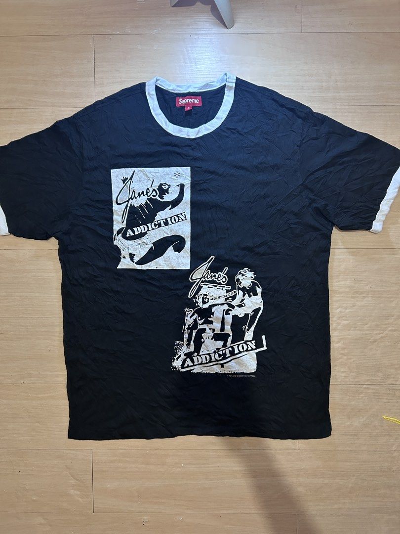 Supreme Jane's Addiction Ringer Tee XL Black (Category: Tshirts & Polo Shirts ) located in Dipolog. Submitted by adrian281994 (Listing ID 1463493124, Image 1). Description: - Supreme Ringer Tee - Color: Black - Graphic: Jane's Addiction - Size: XL - Made in Portugal - Perfect for Jane's Addiction and Supreme fans.