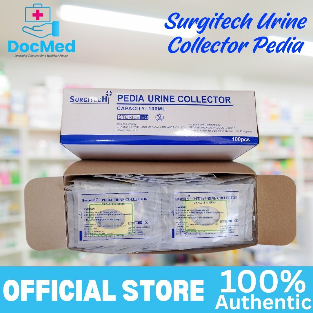 SURGITECH URINE COLLECTOR PEDIA (Category: Medical Supplies & Tools) located in Quezon City. Submitted by zee_010200 (Listing ID 1463387050, Image 2). Description: - Brand: Surgitech - Product: Urine Collector Pedia - Capacity: 100ml - Condition: Sterile, individually packed - Ideal for: Pediatric urine sample collection - Quantity: 100 pieces per box.