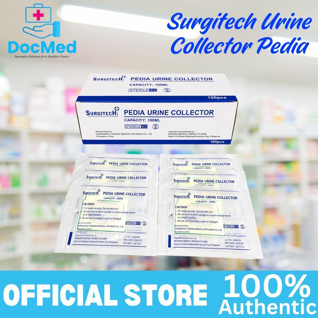 SURGITECH URINE COLLECTOR PEDIA (Category: Medical Supplies & Tools) located in Quezon City. Submitted by zee_010200 (Listing ID 1463387050, Image 3). Description: - Brand: Surgitech - Product: Urine Collector Pedia - Capacity: 100ml - Condition: Sterile, individually packed - Ideal for: Pediatric urine sample collection - Quantity: 100 pieces per box.