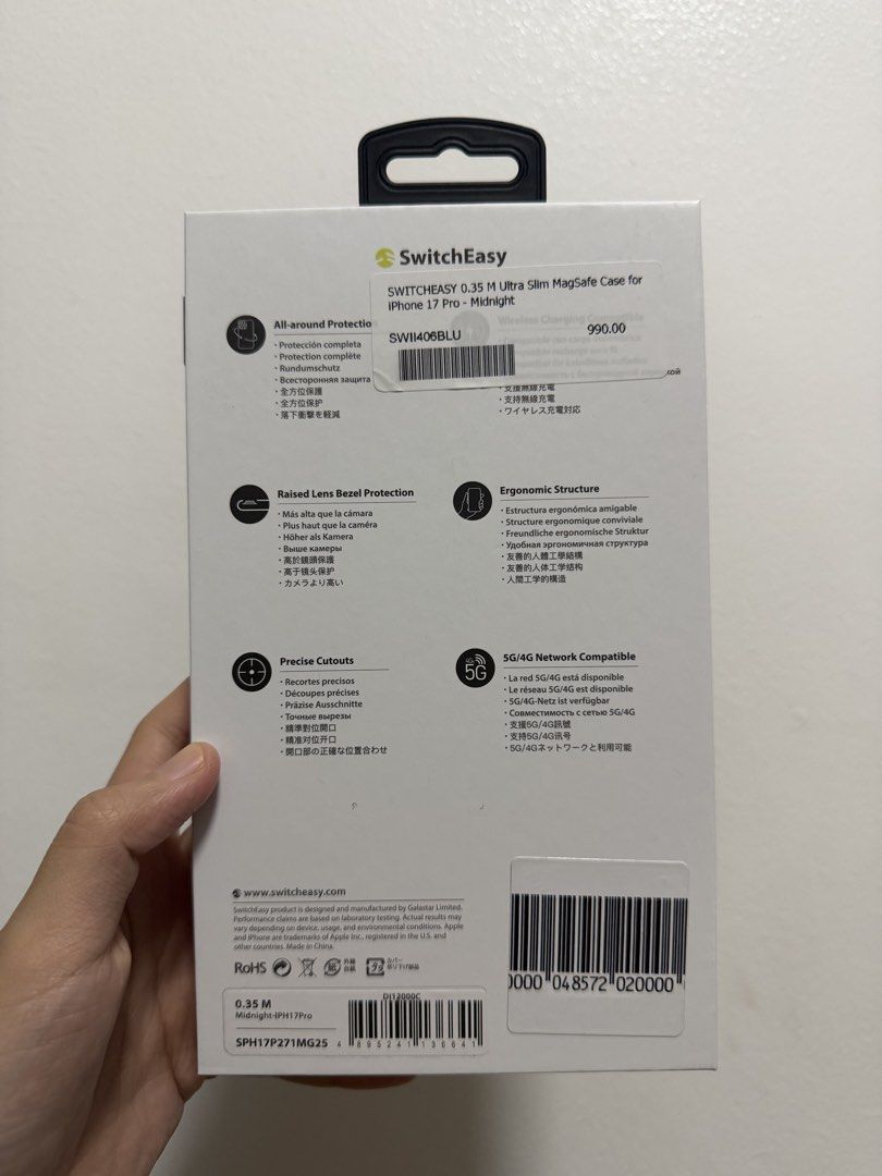 SwitchEasy Ultra Slim Case for iPhone 17Pro (Category: Other Mobile & Gadget Accessories) located in Pasig City. Submitted by thriftbenefit (Listing ID 1463545779, Image 3). Description: Brand New and Sealed SwitchEasy 0.35 M ultra slim case Less thab 15g Wireless charging Raised Lens Bezel 5G Network Compatible Purchased from Powermac .