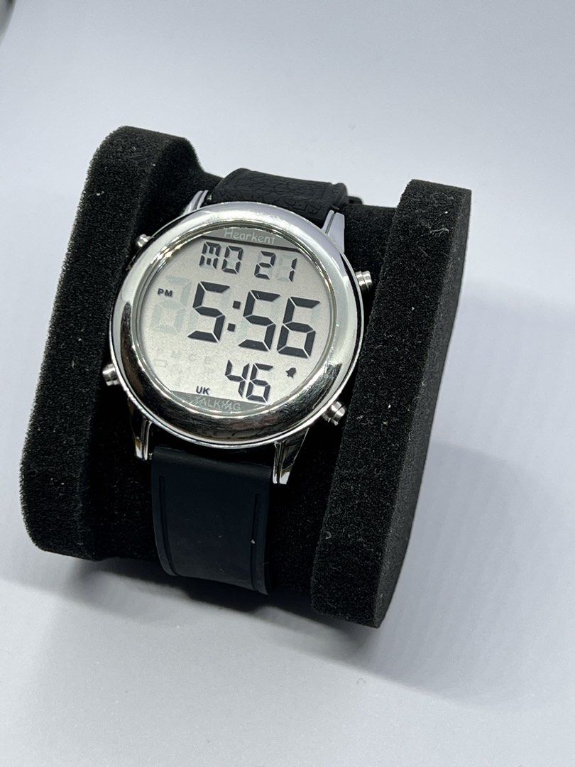Talking watch (Category: Men's Watches) located in Quezon City. Submitted by rentoti (Listing ID 1463329443, Image 2). Description: Hearkent Digital Talking Watch perfect for seniors, the elderly, or anyone with low vision or visual impairments. This watch features a large, ultra-clear digital LCD display with high-contrast numbers that are incredibly easy to read. Key Features:Loud & Clear Talking Voice: Announces the time, date, and alarm statu