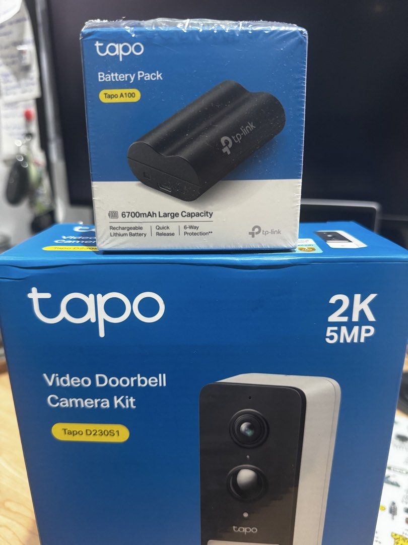 Tapo wireless video doorbell (Category: Security Systems & CCTV Cameras) located in Paranaque City. Submitted by gelato09 (Listing ID 1463528043, Image 2). Description: Tapo wireless video doorbell D230S1 Additional Tapo A100 battery pack Price: 600 fixed RFS: upgrade Complete packaging ISSUE: IR sensor cover was damaged. Still works fine as a doorbell and will record video when the button is pressed Pick up at Vicente Recto Street, VIRSHOA, BF H