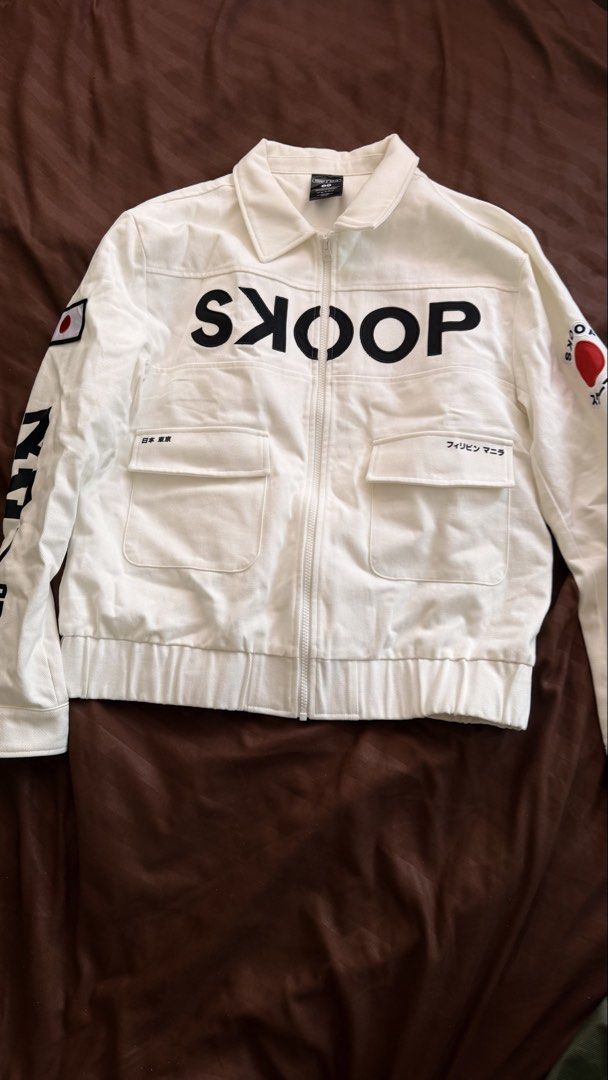 Team SKOOP Denim Jacket 2XL White (Category: Coats, Jackets and Outerwear) located in Makati City. Submitted by luxhunter2023 (Listing ID 1463415165, Image 3). Description: SKOOP “TEAM SKOOP” Japanese Work Jacket | XS - could fit up to medium A really unique SKOOP statement piece. ✨ Details: • Authentic SKOOP • Size XS • White / cream • Structured cotton/twill construction • Large TEAM SKOOP graphic on back • Japanese-inspired embroidery and patc
