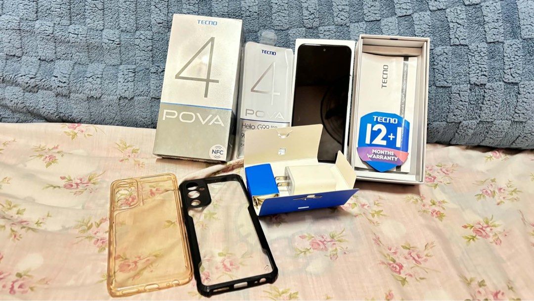 TECNO POVA 4 (8/128GB) RUSH (Category: Android Others) located in Manila. Submitted by deeannha (Listing ID 1463341736, Image 1). Description: RUSH SALE!!!!! Tecno Pova 4 8/128GB No issues No history of repair Napakakunat pa ng batt Lady owned Unit With Box Charger Sim Ejector Manual 2 free cases.