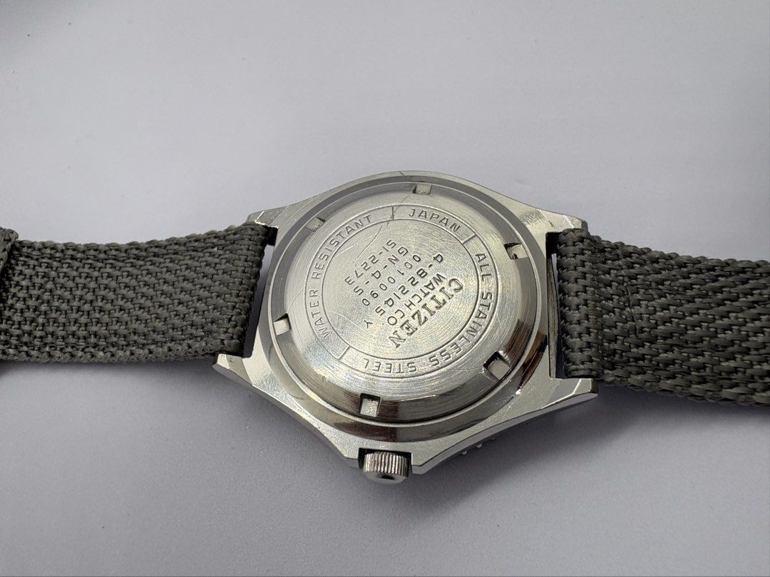 The iconic Citizen Paddle Hands 51-2273 (Category: Men's Watches) located in Quezon City. Submitted by rentoti (Listing ID 1459518430, Image 3). Description: This is a classic. A highly collectible vintage diver featuring the iconic signature paddle hands. Condition & Details: 100% all original head (dial, hands, bezel, case, and crown). Only the strap has been replaced with a comfortable grey fabric/textile strap. Keeps accurate time and functio
