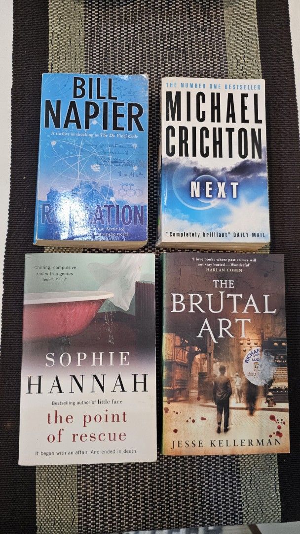 Thriller Bundle (Category: Storybooks) located in Manila. Submitted by erikuhrox007 (Listing ID 1463554549, Image 2). Description: - Bundle of 4 popular thriller novels - Books are in vgc - Ideal for fans of the thriller genre - Great for your next reading adventure.