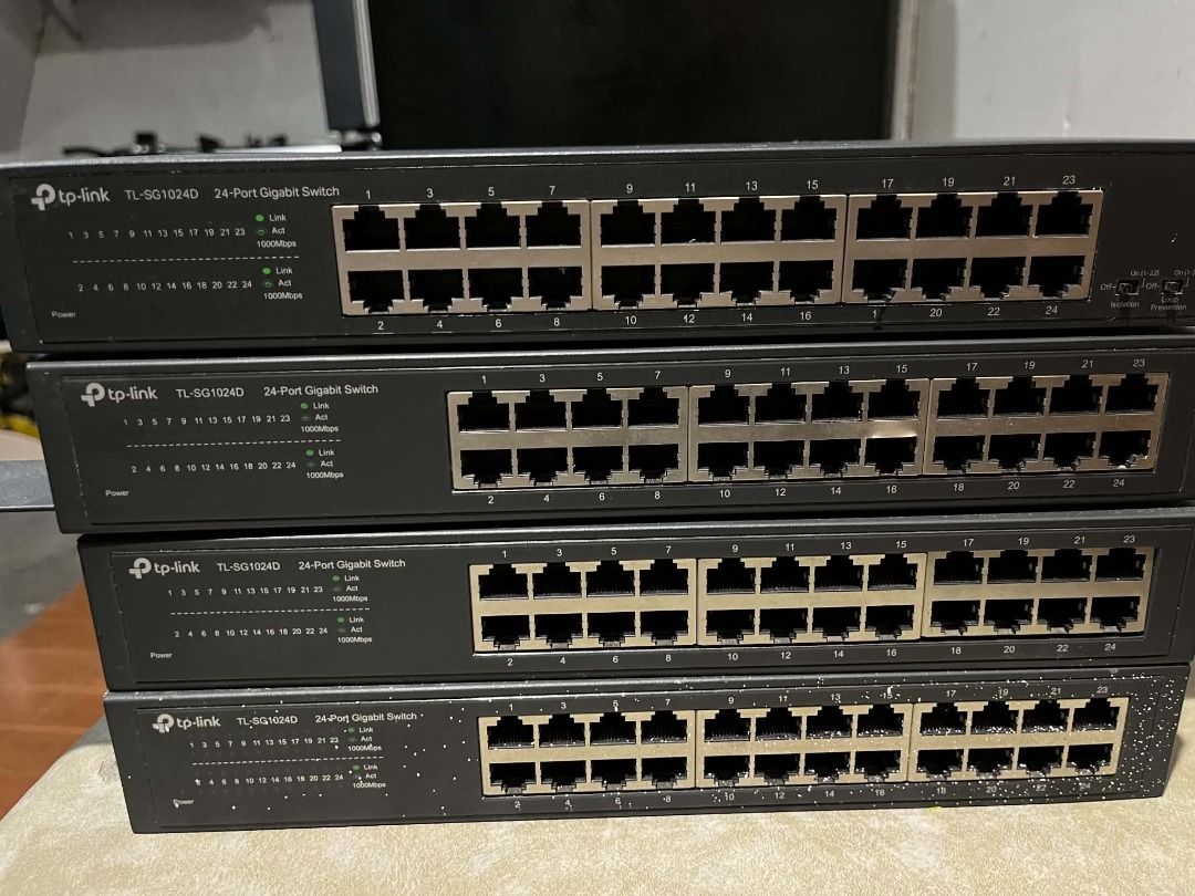 TP-Link TL-SG1024D 24-Port Gigabit Switch (Category: Networking) located in Caloocan City. Submitted by wise_timeless (Listing ID 1463402416, Image 2). Description: TP-Link TL-SG1024D 24-Port Gigabit Switch - 4pcs 24-Port Gigabit 10/100/1000 - all working 1pc New version w/ Isolation + Loop Prevention Unit + power cord (no box) ₱1,300 old / ₱2,000 new / ₱5,500 take all Parañaque - pwede test on pickup RFS: declutter.