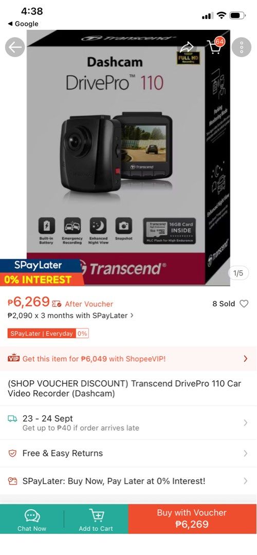 Transcend DrivePro 110 Full HD Car Dashcam (Category: Audio, Video, Alarm and other Electronic Accessories) located in Taguig. Submitted by gaell_ (Listing ID 1463497677, Image 1). Description: - Transcend DrivePro 110 Dashcam - Full HD Recording - Built-in Battery - Emergency Recording - Enhanced Night Vision - Includes 16GB Memory Card - Includes Car Charger, Mount, and USB Cable - No box.