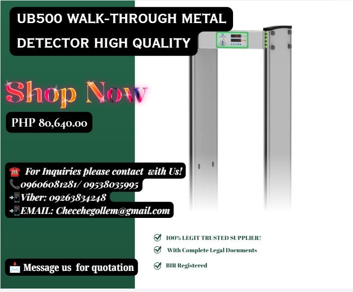 UB500 Walk-Through Metal Detector high quality (Category: Other Home Appliances) located in Caloocan City. Submitted by liezelmonl80299 (Listing ID 1463373534, Image 1). Description: "1. 18 detecting zones 2. Sensitivity :2000 levels 3.Calibration : Automatic when power on 4. Control Panel: Digital LED Display 5. Access Control : Button Panel 3. Alarm Indicator: LED lamp light and sound 4. People and alarm count display on LED screen 5. Traffic I