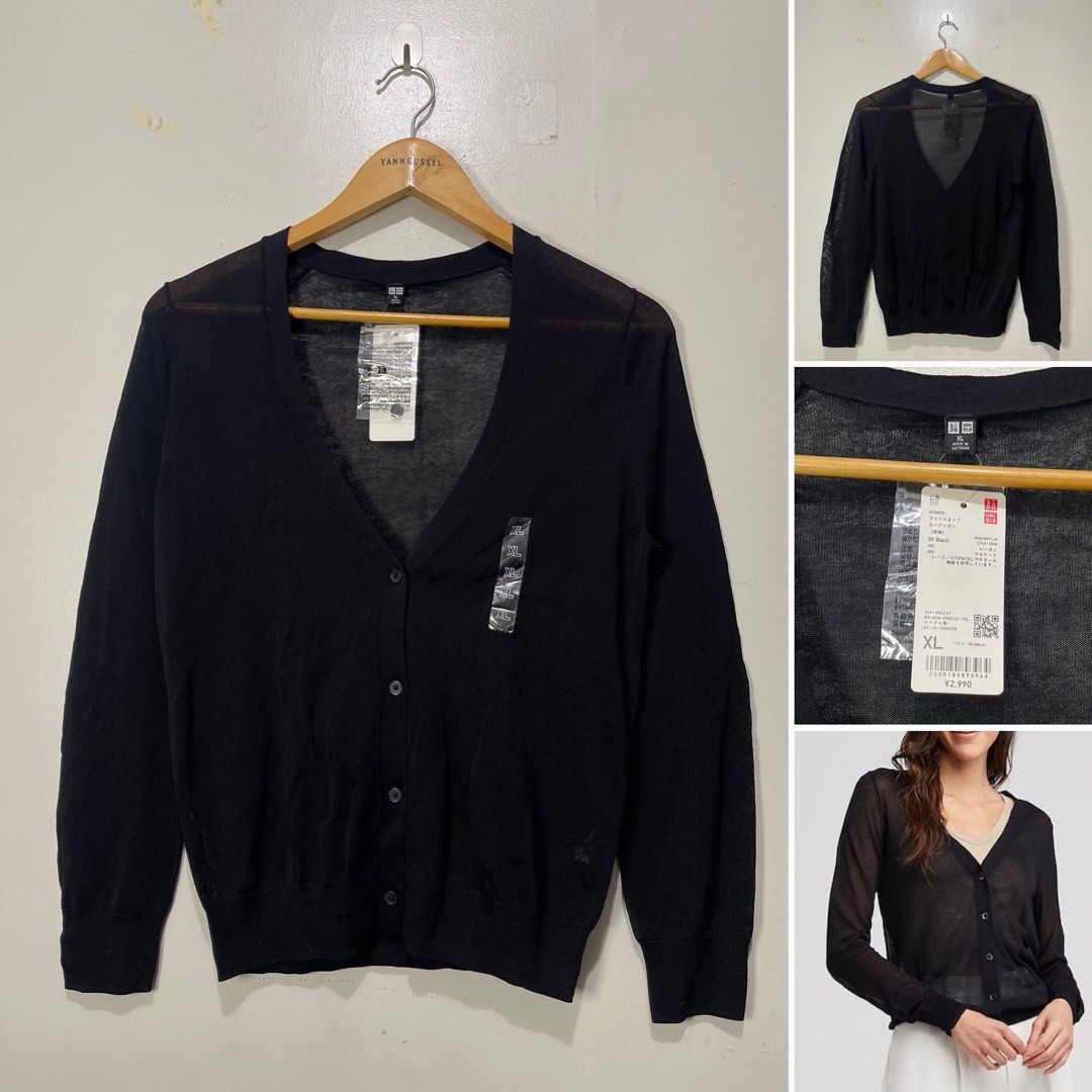 UNIQLO LIGHTWEIGHT V-NECK CARDIGANS (Category: Coats, Jackets and Outerwear) located in Davao. Submitted by yannrussel00 (Listing ID 1463386941, Image 2). Description: SEE DETAILS BELOW FOR SIZES ⬇️ •Black SOLD ❌ Size XL on tag Dimes W18 x L24 laid flat Brand new condition with tags No issue ₱450 • Light Brown Size Medium on tag Dimes W17.5 x L23 laid flat Condition 10/10 like new No issue ₱450 • Blue Size Large on tag Dimes W18 x L23 laid flat C