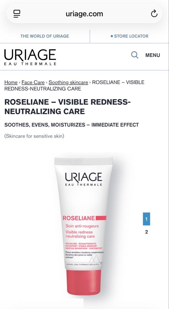 Uriage Roseliane Visible Redness Neutralizing Care 15ml (Category: Face Care) located in Manila. Submitted by margascloset_ (Listing ID 1463420277, Image 3). Description: Uriage Roseliane Visible Redness Neutralizing Care / Cream 15ml - Brand new - From Paris France - Selling at a lower price than retail - Rfs: no longer needed / decluttering - Check for pictures 3-4 for product details - Can get Nuxe Paris shampoo sample as freebie MOD: J&t, LBC