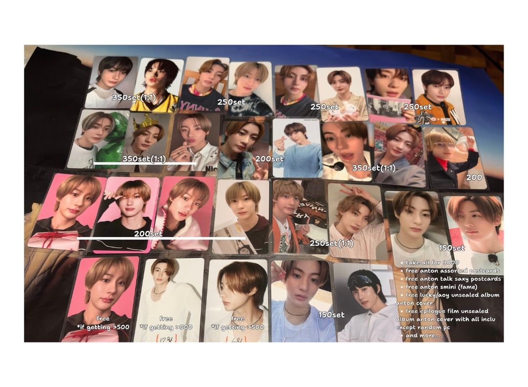 Various K-pop Photocards for Sale (Category: K-Wave Merchandise) located in Caloocan City. Submitted by pr3ttyn00na (Listing ID 1463539021, Image 1). Description: - RIIZE Anton pcs - super discounted decluttering sale - add 15p for packing fee.