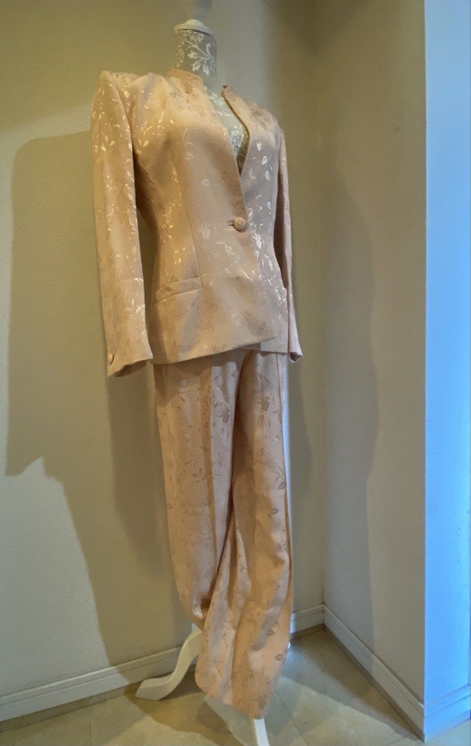 Versace Two-Piece Pant Suit Women (Category: Luxury Apparel) located in Mandaluyong City. Submitted by lilyroseandlauretta (Listing ID 1463392704, Image 1). Description: - preloved with signs of wear (some stains present, ballpen marks in the belt) - made in Italy - size 40 - fully lined in silk fabric - belted pants in silver logo hardware.