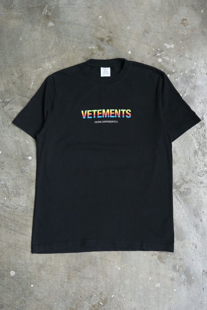 Vetements - S/S 21 - “Think Differently” Tee (Category: Tshirts & Polo Shirts ) located in Manila. Submitted by graymatter_ (Listing ID 1463443933, Image 3). Description: Vetements - S/S 21 - “Think Differently” Tee Tagged Size: L Condition: 9.5/10 Material: 100% Cotton Made in: Portugal Dimensions Length: 29 Width: 22.5 Shoulder: 19 Sleeve: 9.5.
