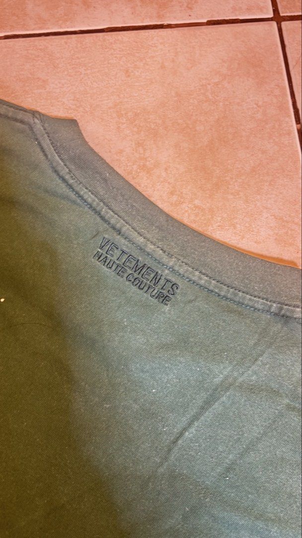 VETEMENTS Green Haute Couture (Category: Tshirts & Polo Shirts ) located in Manila. Submitted by thrifty_rick (Listing ID 1463452261, Image 2). Description: VETEMENTS Green logo No Issue W24.5 L30.5.