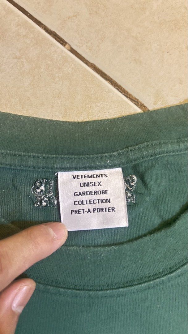 VETEMENTS Green Haute Couture (Category: Tshirts & Polo Shirts ) located in Manila. Submitted by thrifty_rick (Listing ID 1463452261, Image 3). Description: VETEMENTS Green logo No Issue W24.5 L30.5.