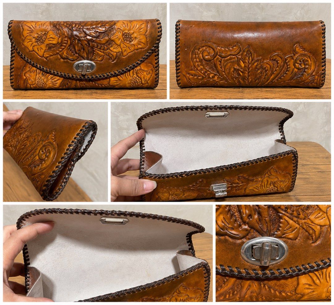 vintage-style brown hand-tooled leather clutch (Category: Clutches) located in San Fernando. Submitted by dntjapansurpluselyu (Listing ID 1463458819, Image 1). Description: .