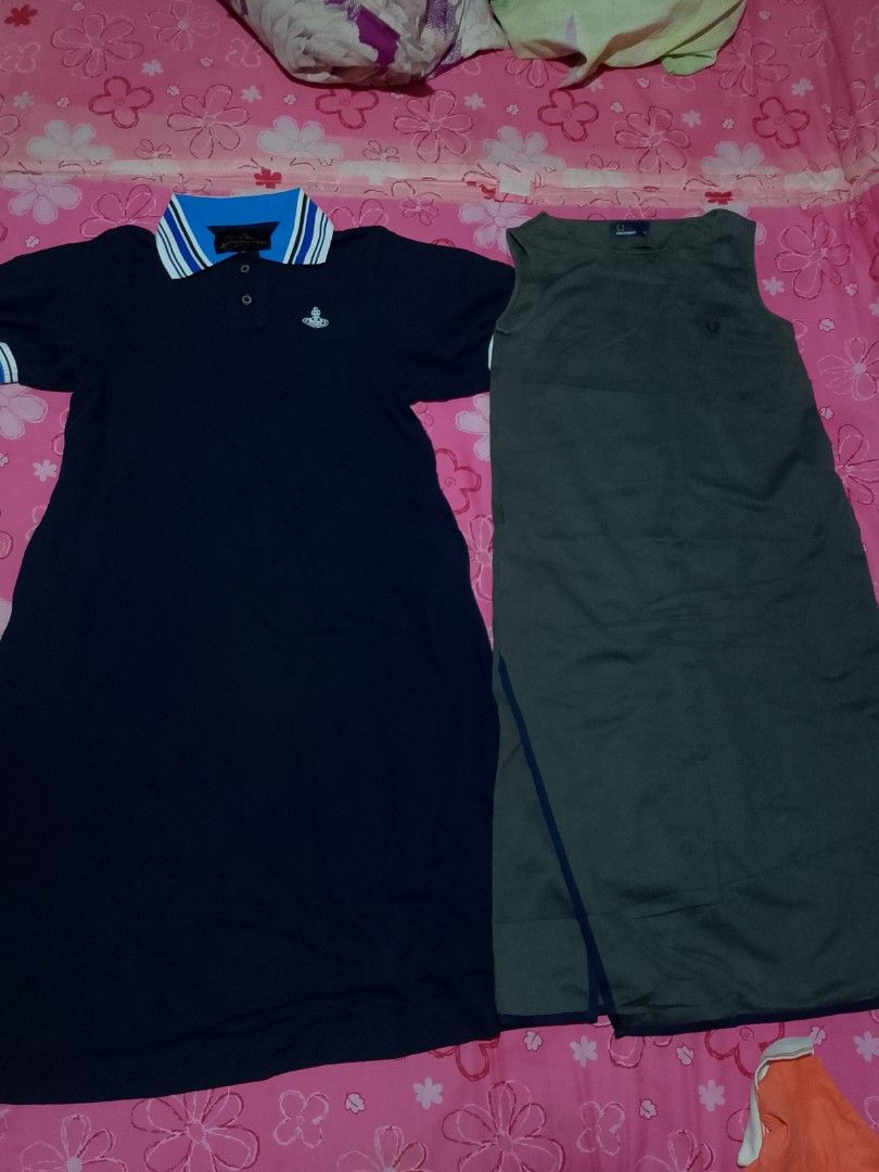Vivienne Westwood & Fred Perry Dresses (Category: Dresses) located in Iloilo. Submitted by janillthrifted (Listing ID 1463449526, Image 1). Description: - Navy blue polo dress with Vivienne Westwood orb logo and striped collar. - Grey sleeveless maxi dress with Fred Perry laurel wreath logo and side slit. - Both are ideal for casual everyday wear..