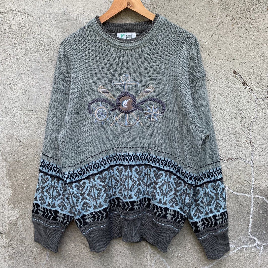 VTG Skipjack Nautical Embroidered Knitted Sweater (Category: Tshirts & Polo Shirts ) located in Sindangan. Submitted by holy_thrift (Listing ID 1463345285, Image 1). Description: - VTG Skipjack Nautical Embroidered Knitted Sweater - width / 22 - length 28.5 - sleeve length / 24 - issue / no major issue nasa last pic normal naman dahil knitted ang item - free shipping .