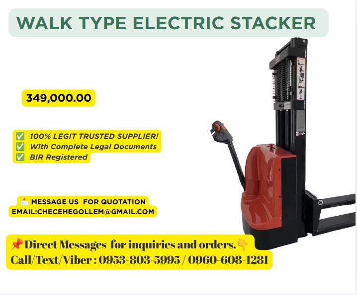 walk type electric stacker (Category: Heavy Vehicles) located in Caloocan City. Submitted by truehawk_e87a47 (Listing ID 1463379922, Image 1). Description: ●Walking Electric Stacker 1t x 5 m .