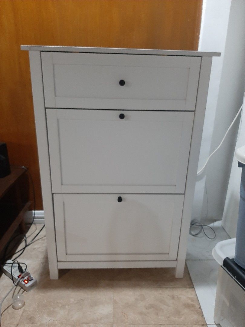 White 3-Door Cabinet with Drawers (Category: Shelves, Cabinets & Racks) located in Paranaque City. Submitted by jonasgonas (Listing ID 1463424574, Image 1). Description: - White cabinet with 3 doors and drawers - Excellent storage solution - Clean and simple design, fits most rooms - Ready for a new home About this item With 1 drawer under the top and 2 layers for shoes that can accommodate up to 12 pair of shoes for adult. Measurements Width: 71