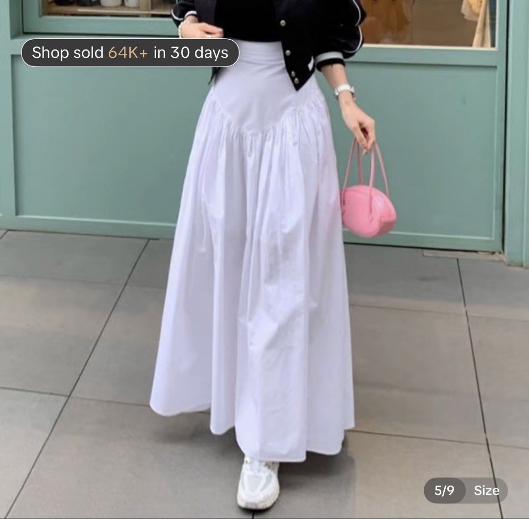 White High-Waisted Gathered Maxi Skirt (Category: Skirts) located in General Mariano Alvarez. Submitted by b3yaaa (Listing ID 1463496488, Image 1). Description: - Flowy white maxi skirt - Gathered, V-line high-waisted design - A-line silhouette - Versatile: perfect for casual or dressed-up occasions - Easy to pair with any top Never worn, fits XS-M (garterized back).
