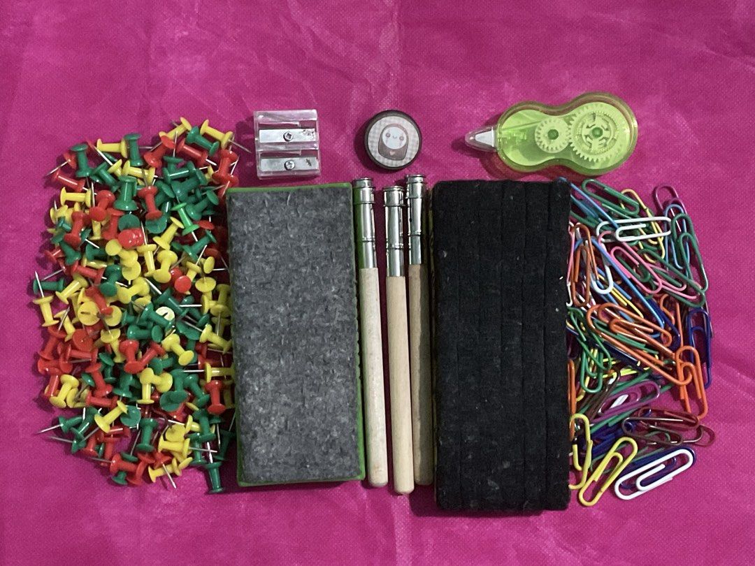 Work Supplies for Sale | Teaching / Office Items (Category: Stationery & School Supplies) located in San Jose del Monte. Submitted by preloved.to.newlove (Listing ID 1463366842, Image 2). Description: ☑️ Good as new, 1 set only! ☑️ Best for personal / work activity use ☑️ PM Code to claim: PTNLW505 🛍️ INCLUSIONS 🛍️ 1. Assorted Colored Push Pins 2. Assorted Colored Paper Clips 3. Board Erasers 4. Correction Tape 5. Pencil Extenders 6. Pencil Sha