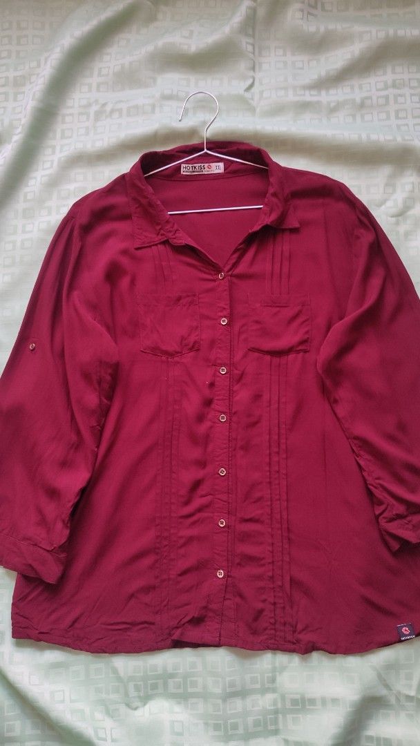 XL-XXL - Bundle: Maroon Blouse, Patterned Top, Black Pants, Red Polo (Category: Blouses) located in Manila. Submitted by clickcartmama (Listing ID 1463554883, Image 1). Description: decluttering: Hotkiss - maroon long sleeve blouse all buttons working hot kiss - patterned pazzo - red collar top no brand - black pants.