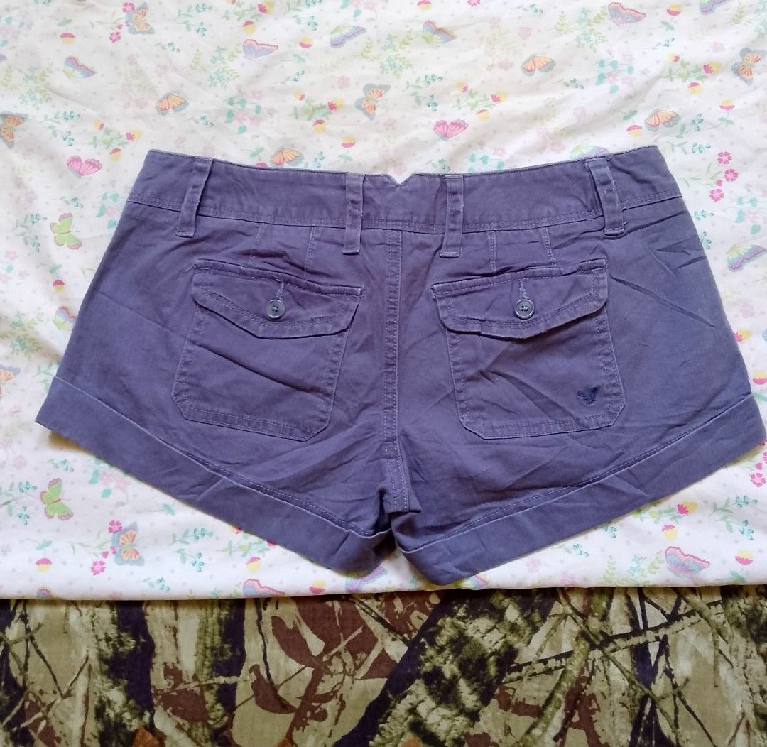 Y2k American Eagle Outfitters Micro Shorts (Category: Shorts) located in Santa Cruz. Submitted by chrysan_025 (Listing ID 1463350119, Image 2). Description: blueish purple actual size 2 on tag 32" via tape measure.
