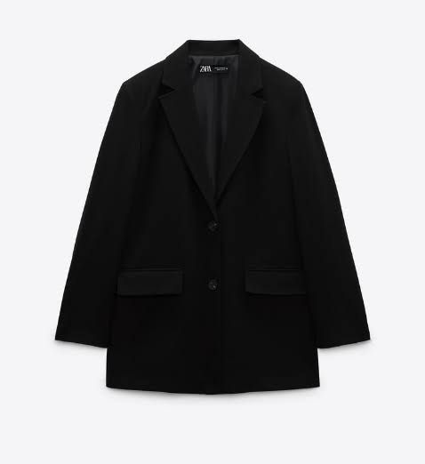 ZARA Black Oversized Blazer w Pinstripe Effect (Category: Coats, Jackets and Outerwear) located in Manila. Submitted by patc20 (Listing ID 1463369736, Image 1). Description: - Zara Black Blazer with Pinstripe print (see photos) - Oversized Fit - Single Button Closure - Two Front Pockets - Made in Turkey - Versatile: Dress up or down for work or casual outings.