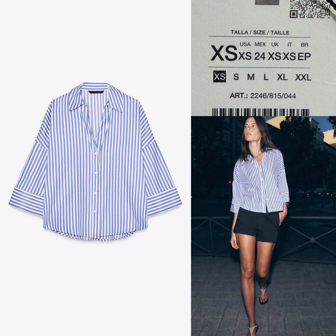 Zara striped oversized poplin shirt top (Category: Others Tops) located in Manila. Submitted by clothingconcept (Listing ID 1463503285, Image 1). Description: Fits XS -M.