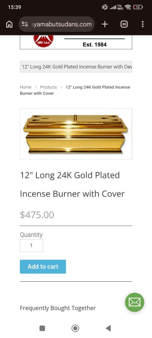 12" 24K Gold Plated Incense Burner with Cover (Category: Home Fragrance) located in Manila. Submitted by jojo.welter (Listing ID 1463578721, Image 3). Description: - Stunning 12-inch 24K gold plated incense burner. - Features a tiered, gold-plated base for stability and style. - Comes with a fitted cover with multiple holes for optimal smoke diffusion. - Ideal for creating a serene atmosphere at home or in places of worship..