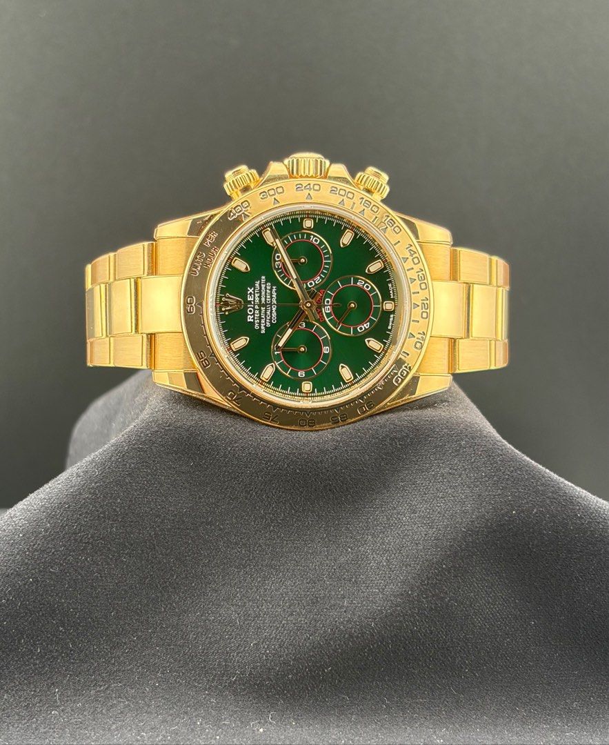 🔥2021🔥 Rolex 116508 John Mayer Daytona Full Gold Green Sunburst Dial 40mm (Category: Watches) located in Singapore. Submitted by watchconnect (Listing ID 1463732331, Image 1). Description: 🔥2021🔥 Rolex 116508 John Mayer Daytona Full Gold Green Sunburst Dial 40mm 🔥🔥Shop Based🔥🔥 Price: 💰$89900💰 - Full Set W/ White Tag, Green Tag, Box, Manual, Booklets, Warranty Card (2021) - Just Serviced At Reputable Watch Shop Join us for exclusive earl