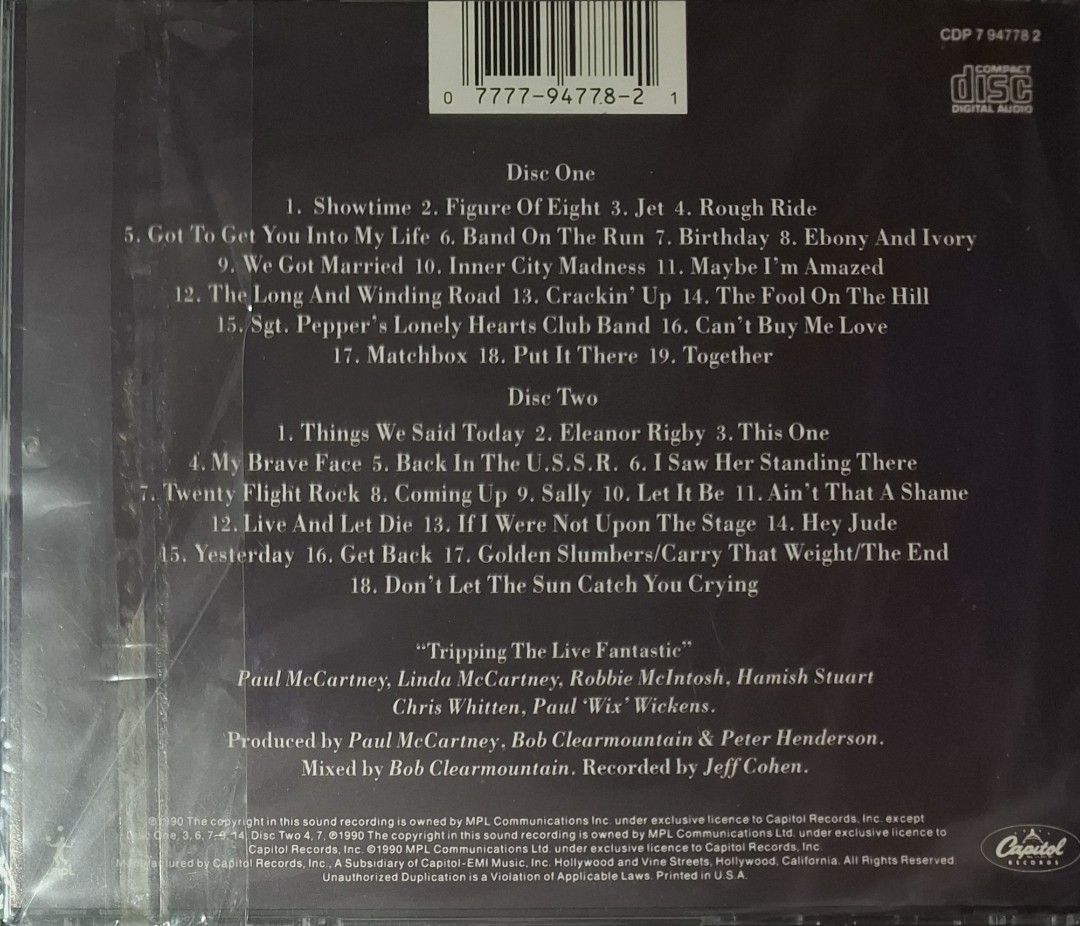 (2CD) Paul McCartney: Tripping The Live Fantastic (Category: CDs & DVDs) located in Makati City. Submitted by decluttermp (Listing ID 1463576490, Image 2). Description: - Paul McCartney's Tripping the Live Fantastic 2CD - Condition: 9/10. - Made in USA - with plastic sleeve.