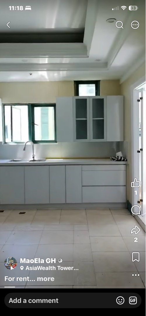 3bedroom plus maids room for rent (Category: Apartments & Condos) located in Pasay City. Submitted by braveforest_b47a7e (Listing ID 1463702585, Image 2). Description: - Spacious and newly renovated kitchen - Located in AsiaWealth Tower - Features white cabinets and countertops - Includes built-in gas stove and range hood - Ample storage with upper and lower cabinets - Tiled flooring throughout - Excellent natural light - Ready for occupancy -unf