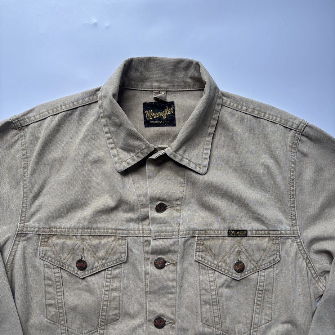 90s Wrangler Japan Trucker Denim Jacket (Category: Coats, Jackets and Outerwear) located in Manaoag. Submitted by mayonaise.store (Listing ID 1463615976, Image 2). Description: 90s Wrangler Japan Trucker Denim Jacket Pit 20.5 Length 21.5 Shoulder 17 Sleeve 22.5 Php 1,880.