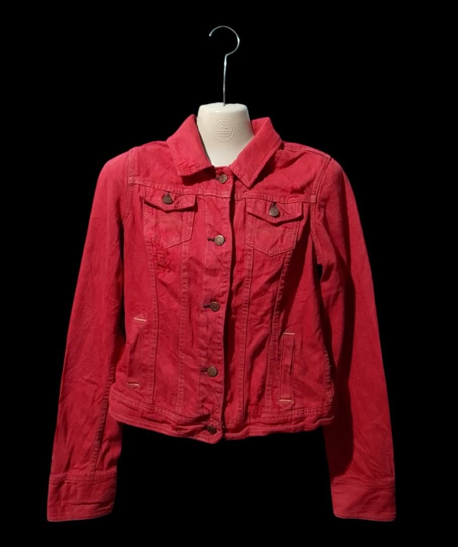 Abercrombie & Fitch Red Denim Jacket Size M (Category: Coats, Jackets and Outerwear) located in Davao. Submitted by outdatedfinds (Listing ID 1463656335, Image 2). Description: For Sale Po Vintage Abercrombie and Fitch Bright Red Distressed Trucker Jacket Size Medium on Tag Excellent Condition Davao City Location Hmu F Interested 1k plus sf.