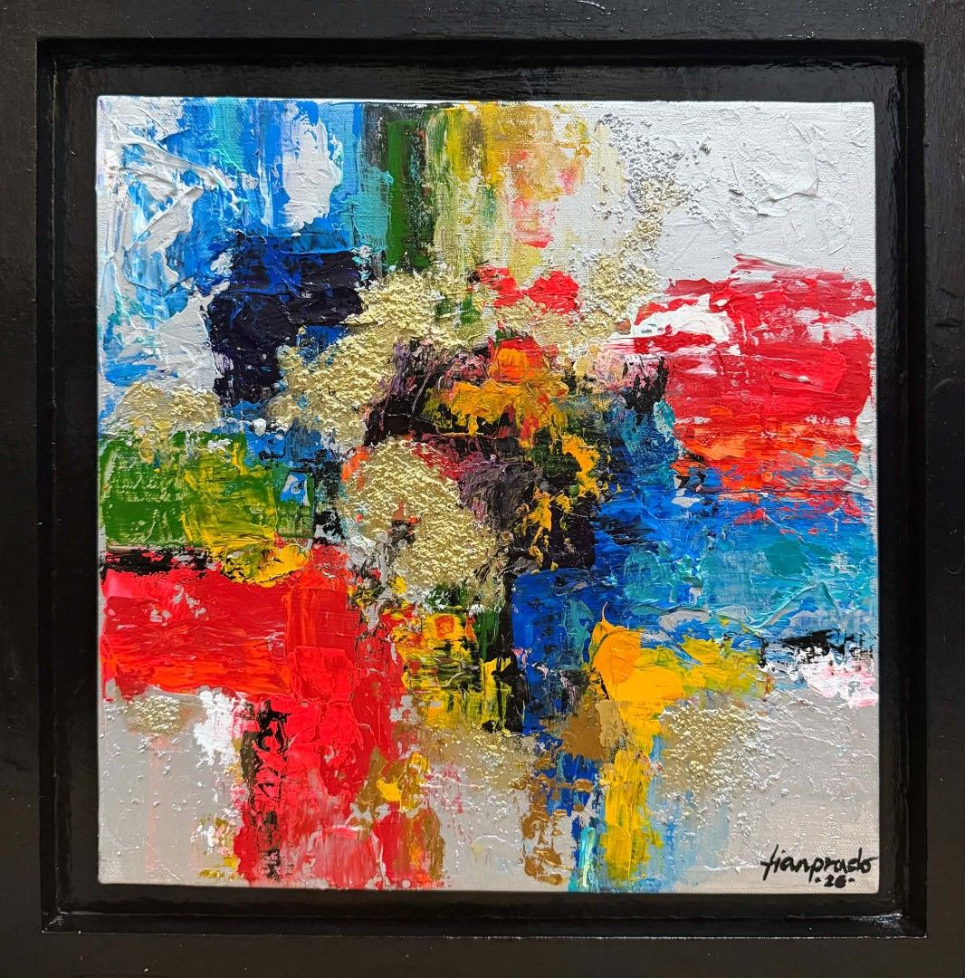 Abstract Painting "Metallic Pulse" (Category: Art & Prints) located in Quezon City. Submitted by obranitian (Listing ID 1463568231, Image 3). Description: Size: 12 x 12 inches (15 x 15" w/ frame) Acrylic paint with varnish finishing On stretched Canvas with black floating frame With COA Ready to Display Pm me for details.