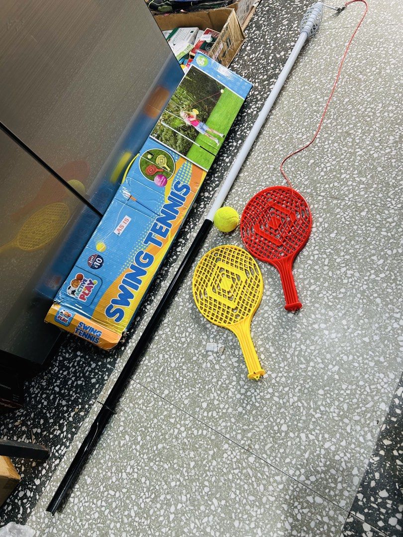 Active Play Swing Tennis Set with 2 Rackets and Ball (Category: Racket and Ball Sports) located in Manila. Submitted by starbalesukandjapansurplus (Listing ID 1463573117, Image 3). Description: - Fun outdoor game for kids! - Set includes: swing tennis pole, string, 1 ball, 2 rackets (red & yellow). - Great for practicing swings and coordination. - Easy to set up and play in the garden. - Suitable for ages 6 and up..