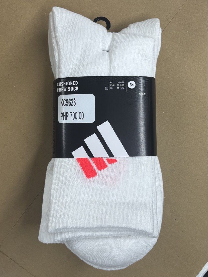 Adidas Crew Socks (Category: Socks) located in Manila. Submitted by tindero_ng_ano (Listing ID 1462708938, Image 1). Description: Adidas Crew Socks for Men -3 pairs -Original -Size: XL -Condition: Brand new (unused) -Rfs: wrong size -₱500 (bought at 700 php) .