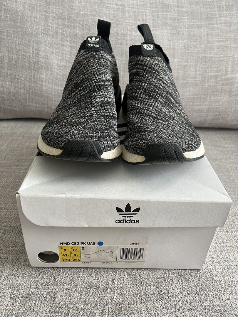 Adidas NMD CS2 PK UAS (Category: Sneakers) located in Quezon City. Submitted by _milton_ (Listing ID 1463605369, Image 1). Description: - Adidas NMD CS2 PK UAS sneakers - Color: Grey and Black knit upper - Fit: Sock-like - Midsole: Boost technology - Condition: Comes with original box & tissue - Size: 9 US Men's.