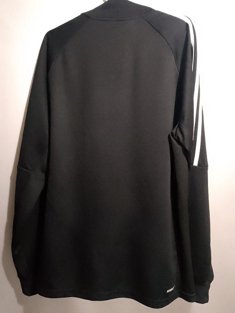 Adidas Primegreen Track Jacket Black White Stripes (Category: Coats, Jackets and Outerwear) located in Davao. Submitted by 3hunna_thrift (Listing ID 1463662611, Image 2). Description: - Adidas Primegreen track jacket - Color: Black with white sleeve stripes - Full zip closure - Size: Tag shows A/2XL, KR 3XL, US 3XL (fits like a 3XL) - Origin: Made in Thailand - Versatile: Ideal for sports or casual wear.