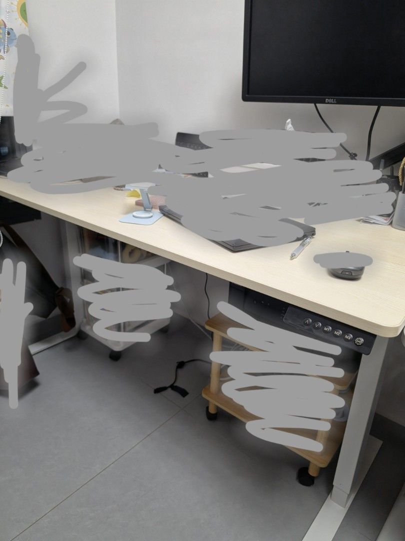 Adjustable work table (Category: Tables & Sets) located in Singapore. Submitted by cocothepoodle (Listing ID 1463668281, Image 2). Description: - Entry-level Sit-Stand Desk - size: 140cm width: 70cm - Single Motor, 2-Stage Frame - Height Adjustment: 70cm - 118cm - Max Weight Load: 80kg - Features: 4 Preset Heights, Built-in USB Charging Port - Great Value for Children's Study/Workstation.