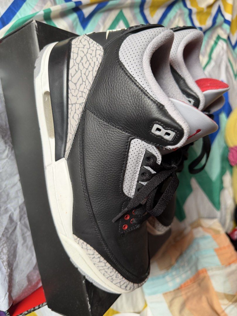 Air Jordan 3 Retro Black Cement (Category: Sneakers) located in Bulacan. Submitted by octomerch0111 (Listing ID 1463603660, Image 3). Description: Air Jordan 3 Black /Fire Red /Cement Gray Like New 9/10 Condition mall uses only Size 10.5 US .