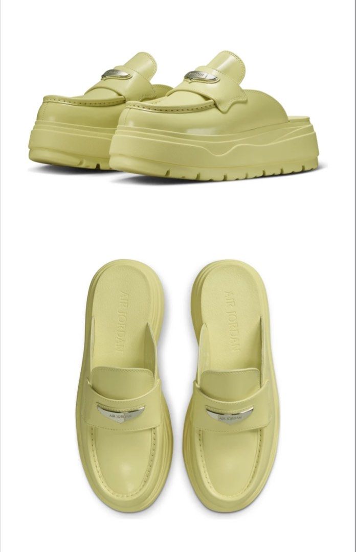 Air Jordan Platform Mules - Yellow (Category: Flats & Sandals) located in Baguio. Submitted by workwear2600 (Listing ID 1463666879, Image 1). Description: - Yellow Air Jordan platform mules - Slip-on loafer-inspired design - Chunky platform sole for added height - Features a stylish metal accent on the strap - Perfect for a bold, casual, and comfortable look -size 6 , 23 cm .