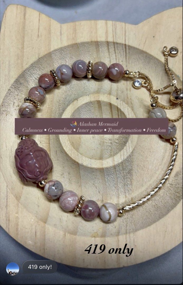 Alashan Bracelet with Mermaid Charm (Category: Bracelets) located in Rizal. Submitted by va_nes_sa_ (Listing ID 1463632880, Image 1). Description: - Beautiful Alashan bracelet - Features a unique Mermaid charm - Made with natural stone beads - Adjustable chain for a comfortable fit - Adds spiritual elegance to any outfit - Ideal for gifting or personal wear.